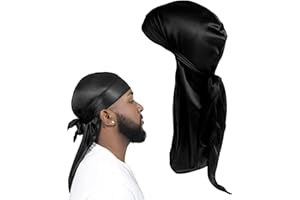 YHQZ 1 Pcs Silky Durag, Premium Silk Du Rags for Men & Women, Silky SatinDurag, Breathable Pirate Headwraps Cap Wrinkle Free Satin, Long Tail Durag for Women Men Hip-hop Everyday Decoration(Black)