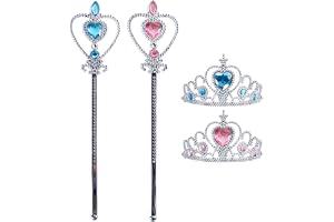 Noaxylic 2 stycken prinsesstillbehörsset, Elsa-krona med trollstav glitter, krona flicka, prinsessa tiara, för halloween, fes