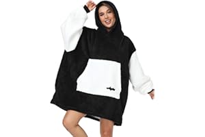 Argstar Übergroße Hoodie decke, tragbare Decken Hoodie, leichte Kapuzendecke, kuschelige Samt-Decke,warmes Hoodie mit Tasche und elastischen Ärmeln für Erwachsene Damen und Herren Schwarz