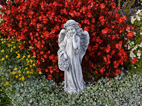 Liebevolle Engel Figur Gartenfigur aus Steinguss frostfest Grabdeko - 2