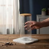 Deconox 10x25 cm Bambu Kapaklı Kare Cam Saklama Kavanozu - Vakumlu Dev Boy Şeffaf Erzak Kabı Spagetti Makarna Bakliyat Kutusu