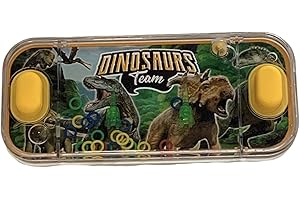 BLUECHOLON Mini jeux d'eau. Jeux d'eau à anneaux pour filles et garçons. Jeu d'adresse de voyage Aguaplay. Water Geme. Aqua Play (Dinosaures Team 2 Boutons Jaune Cartoon)