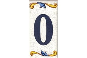 TORO DEL ORO Numéros de maison. Lettres et chiffres en mosaïque. Décalque en céramique. Noms et adresses en céramique. Grand Craquelé Design 7,5x15 cm (numéro zéro "0")