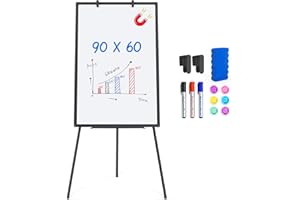 maxtek Pizarra Blanca con Caballete 90x60 cm, Borrado en Seco, Pizarra Magnética con Trípode, Portátil, Altura Ajustable, la Enseñanza en Casa y el Aula, Color Negro