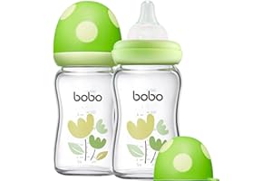 YOHKOH Natural Response Weithals-Babyflasche aus Glas, Anti-Kolik Baby Glas Flaschen mit Ultraweiches Silikon-Sauger, für Neugeborene Babys (Grün, 160ml (2er Pack))