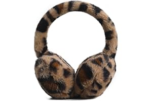 FAXIANTHER Cute Animal Earmuffs Winter Warm Plush Cat Ear Muffs Foldable/Unfoldable Ear Covers Headband Leopard Faux Fur Earwarmer Outdoor Windproof Cold Weather Headwear for Girls Women Cycling Camping Running