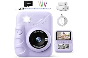 TIATUA Kids Camera Instant Print, 3.0" HD Screen 48MP Instant Camera for Kids with 32G Card & 3 Print Paper, 1080P HD, Fun Gift for Girls Boys 3-12 Years Old (Light Purple)