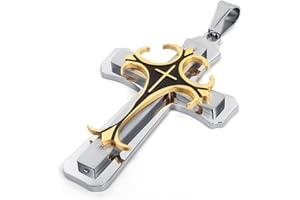 VNOX Collier Pendentif en Acier Inoxydable Jesus Cross pour la prière chrétienne Baptême,Argent et Or