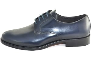 MALU SHOES Scarpe Uomo Ballo Cerimonia Liscio Classico Fondo Cuoio pellame Abrasivato Blu Vera Pelle Made in Italy Comfort