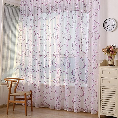 PB PEGGYBUY Cortina de Ventana - Cortina de Gasa Floral para Ventana de Tul, Cortinas para salón y Dormitorio