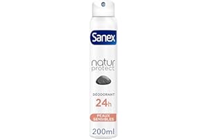 SANEX - Déodorant Spray Natur Protect Peaux Sensibles - Déodorant pour Homme et Femme à la Pierre d'Alun - Efficacité 24 h - Sans Alcool, Sans Colorants - 200 ml
