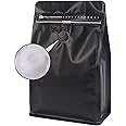 Coffee Storage, Coffee Bags with Valve Black High Barrier Aluminum Foil Flat Bottom Standing Coffee Beans Storage Bags, Reusable Heat Sealable Side Zipper Pouches for Home or Store (20pcs,8 oz,1/2 lb)