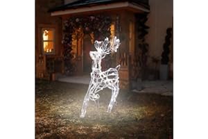 Garden Mile Large Pre-Lit Christmas Reindeer Rope Light Decoration Mains Powered Cool White LED Stag Light Up Display for Indoor & Outdoor Xmas Décor