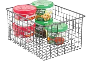 mDesign panier de rangement polyvalent – boîte en métal pour la cuisine, le garde-manger, etc. – panier en métal compacte multi-usage avec poignées – gris