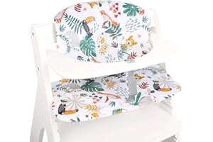 Cuscino Ukje Compatibile con Seggioloni Hauck - Fodera in Cotone Laminato per Seggioloni - Cuscino Protettivo per Seggioloni in Legno per Neonati - Facile da Installare - (Bianco Scimmie)