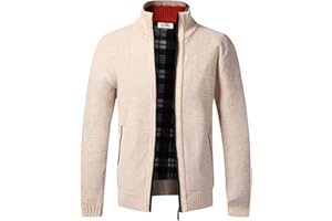 JINSHA Cárdigan de Punto para Hombre, suéter Grueso con Cremallera Completa y Cuello Alto, cálido suéter con Forro Polar para Invierno