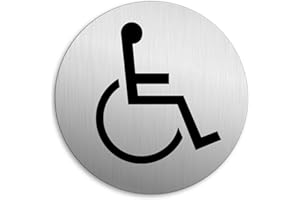 OFFORM DESIGN Plaque de Porte - Handicapés Ø 75 mm Plaque signalétique Aluminium brossé