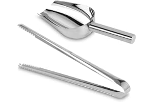 SIUMIR Stainless 6oz Ice Scoop + Ice Tongs Set, Multifunctional Food Coffee Sugar Candy Sweet Clip for Bar, Wedding, Parties, and Kitchen