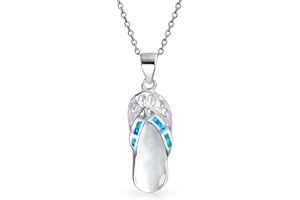 BLING JEWELRY Blue Pink Rainbow Created Opal Sandal Flip Flop Pendant Necklace For Women Teen 925 Sterling Silver October Birthstone