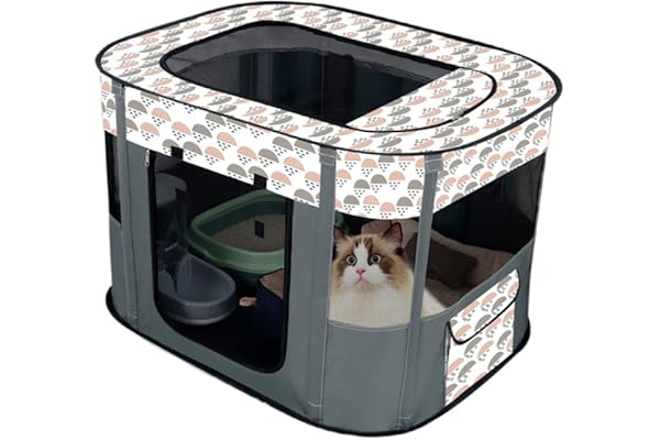 Floving Portable Chien Maison Animaux Clôture Pliable Parc pour Animaux De Compagnie Salle De Livraison Chats Nid Chiot Maison Fermé Chenil Animaux Tente (L/90 * 70cm, Gris)
