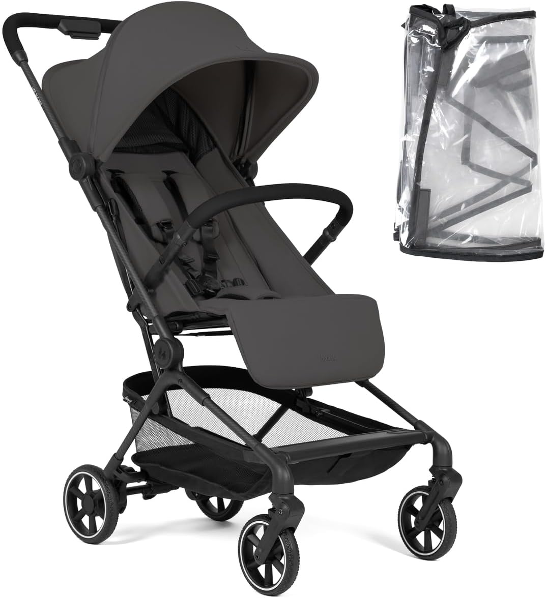 Hauck Lite N Care, Dark Anthracite - Ultra Light Carbon Fibre Pushchair (5.5 kg), Compact City & Travel Stroller with Carry Strap, IATA Cabin Size One-Hand Fold, Fully Reclining from Birth to 22 kg