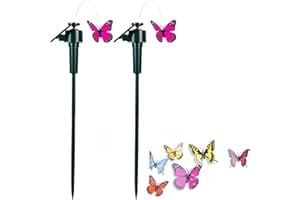 SAGASAVE Mariposa, 2 mariposas para jardín, energía solar/funciona con pilas, mariposas voladoras para jardín, patio, plantas, flores, decoración de paisaje (color al azar)