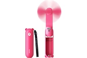 JISULIFE Mini-Handventilator, 3-in-1, wiederaufladbarer USB-Ventilator [12–19 Arbeitsstunden] mit Powerbank, Taschenlampe, Taschen-Design für Reisen/Sommer/Konzerte/Wimpern, Geschenke für Frauen