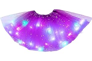 AMUSINGTAO Gonna tutù per ragazze con luci a LED con paillettes, gonna tutù per bambine e bambine, colorata al neon e luminosa, per feste e balli da principessa, per bambini dai 3 agli 8 anni
