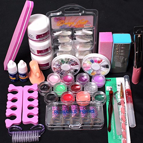 Kolylong® Pro Nail art tools 24 in 1 Acrylic Nail Art Tips Liquid Buffer Glitter Deco Tools Full Kit Set
