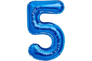 JONAMI Ballon 5 Anniversaire Numero 5 Ballon Geant Metallique Bleu XXL 100cm Decoration Anniversaire. Air ou Helium