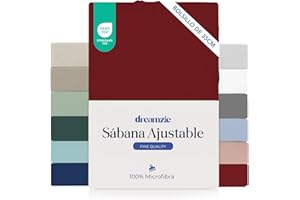 Dreamzie Sabanas 150x190/200 cm - Esquinas de 35 cm para Colchones Gruesos - 100% Microfibra, Burdeos, Certificada sin Productos Químicos (Oeko Tex), Sabanas Bajeras Completamente Elásticas