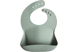 Mushie Baby Silicone Bib | Adjustable Fit Waterproof Bibs | Easy Wipe Baby Feeding Bibs | 4 Adjustable Sizes with Deep Front Pockets | 100% BPA and Phthalate Free