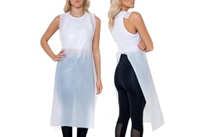 Farla Medical KleenMe Plastic Disposable Aprons - 100 Pack - Polyethylene Adjustable Aprons - 25 Micron Thickness - One Size Fits Men and Women - White