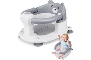 Nastopee Badewannensitz Baby ab 6 Monate, Wissenschaftlicher Wirbelsäulenschutz, Mit 4 Starke Saugnäpfe und Kissen, Klappbare Armlehnen, Ab 6 Monatefür Kleinkinder und Neugeborene (Grau)