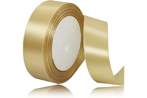ASALZBOAY Gold Gift Ribbon 25 mm Wide, 23 Metres Satin Ribbons Gold Fabric Ribbon Crafts, Wreaths, Wedding Decoration, Christmas, Hair Bows, Bouquets, Birthday and Gift Wrapping