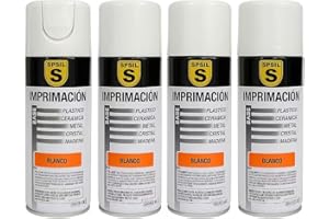 MORE FREE Pintura Spray Imprimacion Blanco de 400 ml Adecuado para las Superficies de Metal, Madera y Plástico Pack de 4 Unidad