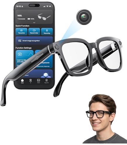 Tosuny Occhiali Smart AI – 1080p HD, Traduzione In Tempo Reale, Musica E Chiamate, Per Outdoor - 2