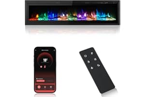 M.C.Haus Insert de Cheminée Electrique Mural Autonome en Métal avec Flamme Colorée, Télécommande avec Cristal (60"/153cm, Smart WiFi)