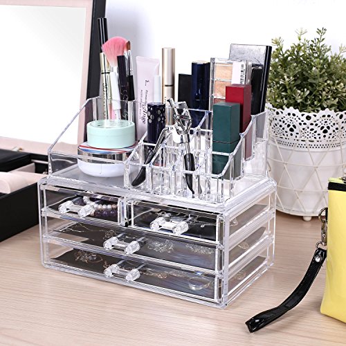 HOMFA Elegant Kosmetik Organizer Make up Kosmetik Aufbewahrung Makeup mit 4 Schubladen und 16 Abteile - 9