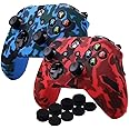 SKEIDO Compatible with Microsoft Xbox One X Slim Controller Soft Silicone Case Cover Protective Skin Camouflage 2pcs with Extra Height Thumbstick Grips Cap