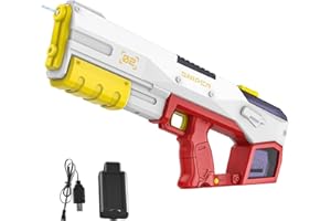 IERAKOR Pistolet à Eau Électrique, Pistolet a eau Puissant avec Absorption Automatique de l'eau, Portée de 8M, 2 Modes de Tir, Capacité de 450 ML, Jouet Aquatique de Fête d'été pour Enfants et Adultes (Rouge)