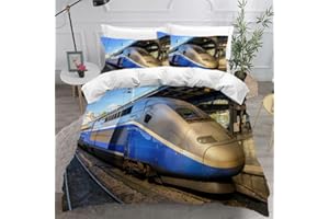SK-YBB Bettwäsche 155x220 Zug Eisenbahn Bettwäsche Kind Junge Mädchen Microfase Bettbezug Elektrische Lok Zug Lokomotive 3D Druck Kinderbettwäsche Mit Reißverschluss Und Kissenbezug