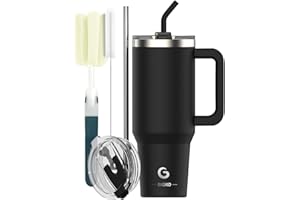 BIGRD Kubek termiczny 40 oz, kubek termiczny ze stali nierdzewnej, z uchwytem i słomką, kubek do kawy na gorąco i zimno, czarny