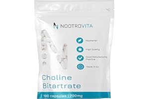 Cholin Hochdosiert - 700mg pro Kapsel - 180 Kapseln | 6 Monate Vorrat | *Leberkur, Homocystein & Fettstoffwechsel (EFSA) | Vegan Cholin Bitartrat | Nootrovita