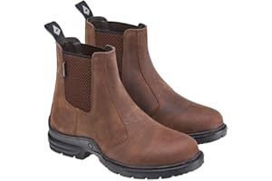 Harry Hall Elasticated Leather Short Yard Boots - Durable Outdoor Footwear with Side Panels & Pull Tab - Pre-Worn Finish, Versatile Design