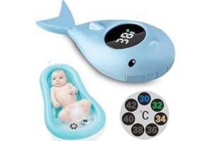LEIKURVO Badethermometer Baby, Baby Thermometer für die Badewanne, Digitales Wasserthermometer mit BlauWal-Modellieren und LED-Touchscreen, Kindersicheres Bade-Thermometer für Kleinkinder Badewannen Pools