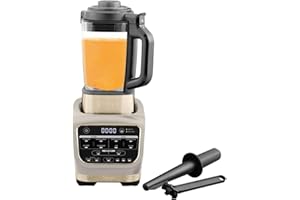 ‎NINJA Ninja Foodi Mixer & Suppenbereiter, 10 Auto-iQ-Programme, 1,7L Glaskrug, heißer & kalter Mixer, integriertes Heizelement, Stampfer, Reinigungsprogramm & Bürste, 1000W, Stone/Gold HB150EUSTGD