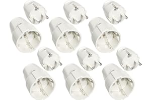 ABSINA Greate 6x Clavija y Enchufe Macho y Hembra de PVC - 2 Polos, 230V, 16A & 3,7kW - Schuko Blanco Con Alivio de Tensión, Protección IP20 Para Interiores