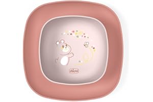 Chicco Set Piatti Bambini, Set Pappa Svezzamento con 1 Piatto Piano e 1 Ciotola, 2 Pezzi, Set piatti impilabili, Ciotola Svezzamento, Riutilizzabili, Piatto Prima Pappa, salvaspazio, 12+ Mesi, Rosa