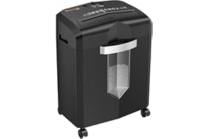 Bonsaii Niszczarka do dokumentów do biura domowego, pojemność 12 arkuszy, cięcie cząstek, poziom bezpieczeństwa P4, pojemnik na odpady 16 l, niszczarka, czarna